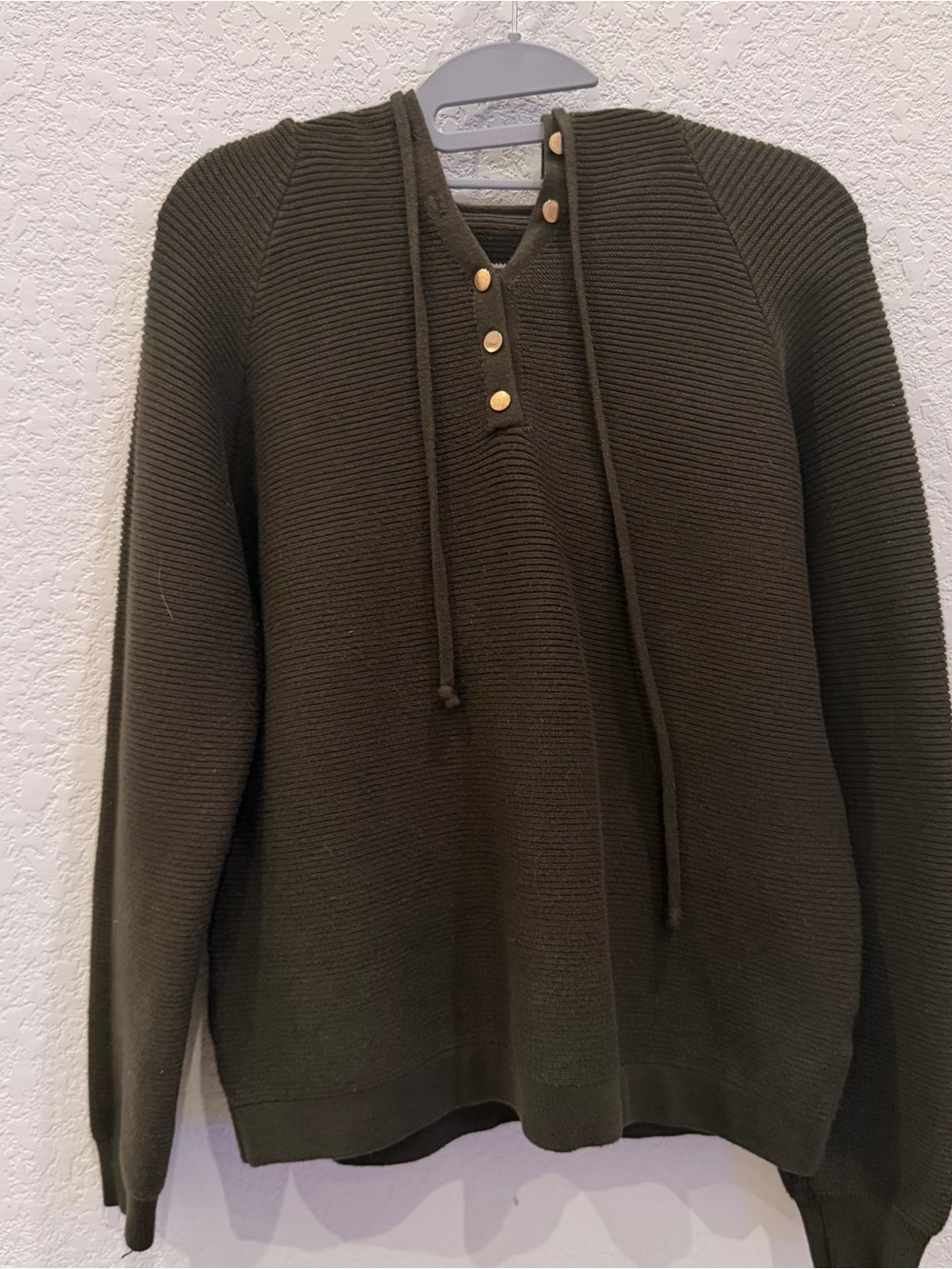 Women’s Olive Green Ribbed Knit Henley Sweater